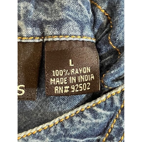 Sacred Threads Overalls Women L Blue Denim Patchwork Boho Y2K Retro Western 80s - Picture 3 of 15